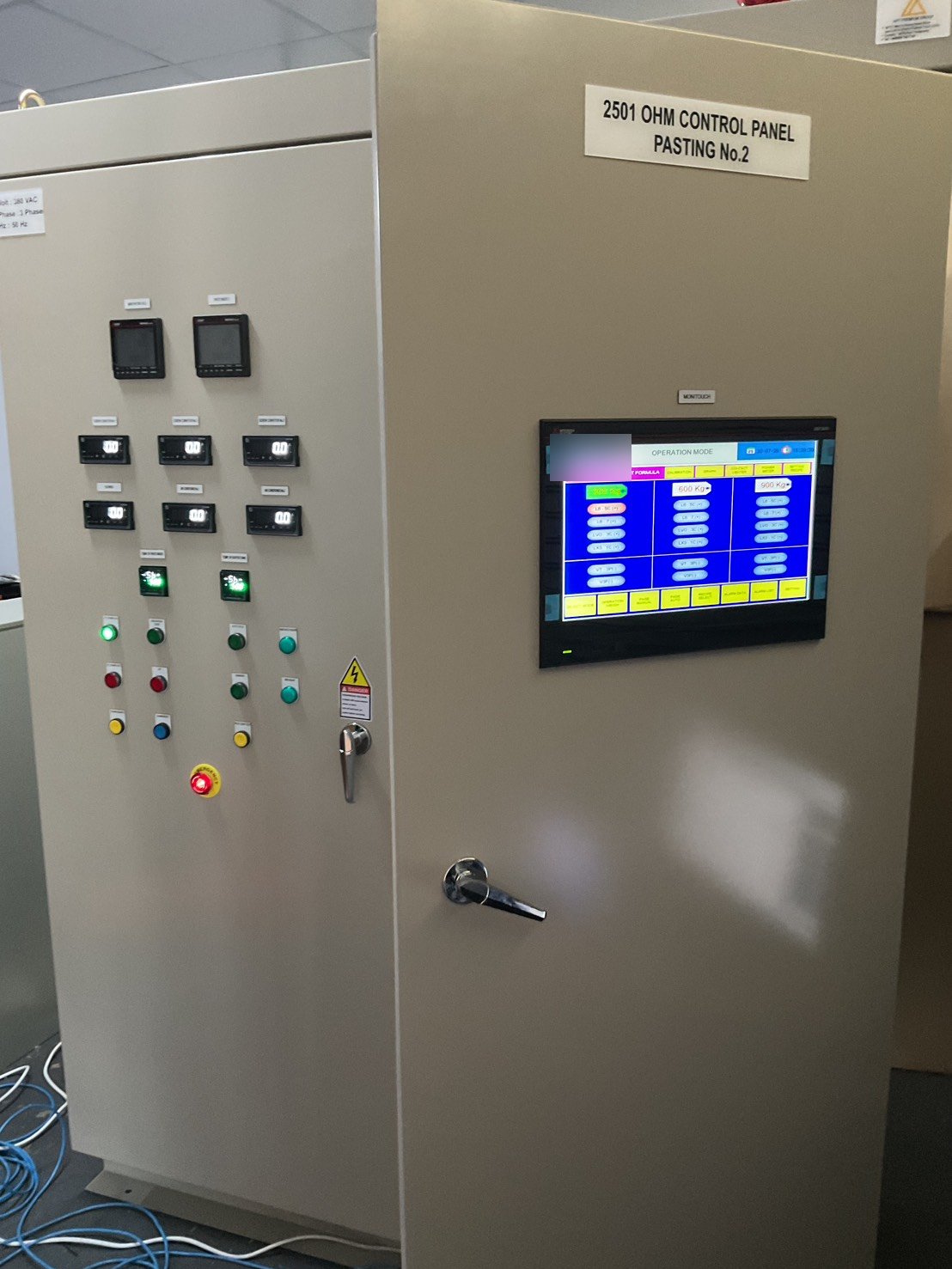 Real control panel with door-mounted HMI, built and programmed by APY